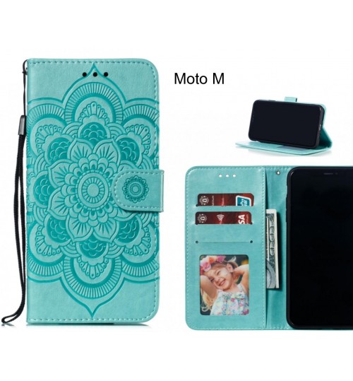 Moto M Case Leather Wallet Case Embossed Pattern - Green
