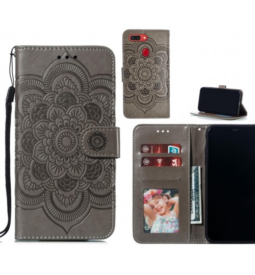 Oppo R15 Pro Case Leather Wallet Case Embossed Pattern - Grey