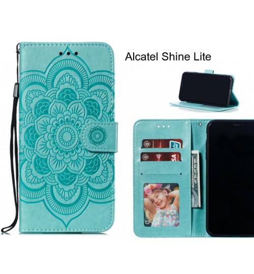 Alcatel Shine Lite Case Leather Wallet Case Embossed Pattern - Green