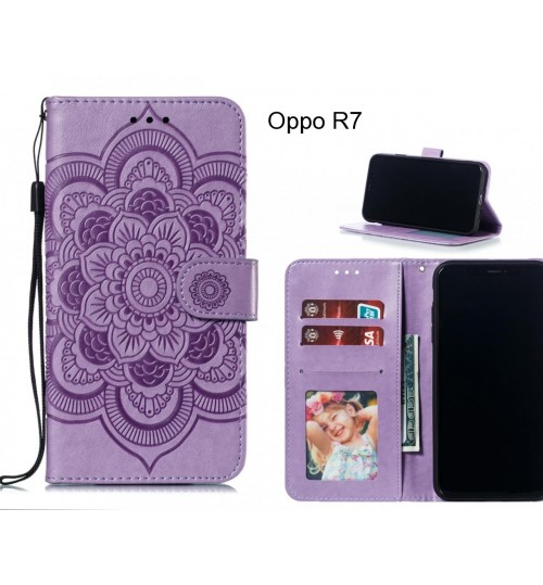 Oppo R7 Case Leather Wallet Case Embossed Pattern - Purple