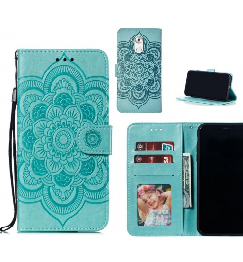 Huawei Mate 8 Case Leather Wallet Case Embossed Pattern - Green