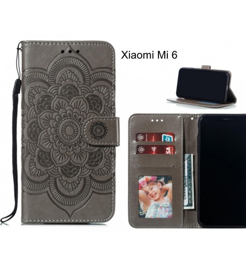 Xiaomi Mi 6 Case Leather Wallet Case Embossed Pattern - Grey