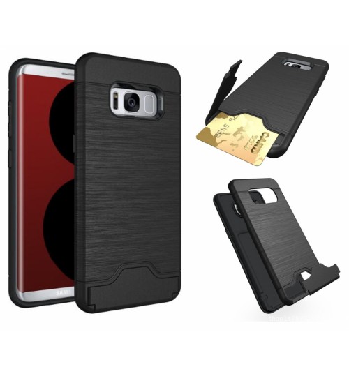 Galaxy S8 plus impact proof hybrid case card clip Brushed Metal Texture