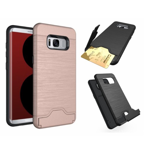 Galaxy S8 plus impact proof hybrid case card clip Brushed Metal Texture