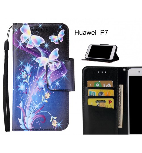 Huawei  P7 Case wallet fine leather case printed