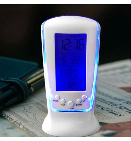 LED Digital Alarm Clock with Blue Backlight Electronic Calendar Thermometer