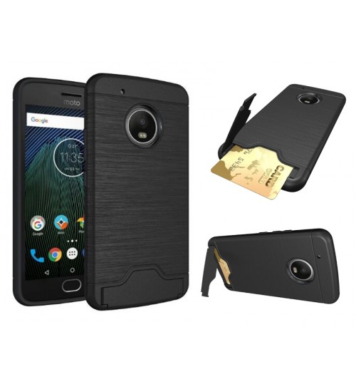 Moto G5S Plus case impact proof hybrid case card clip Brushed Metal Texture