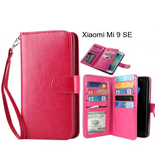 Xiaomi Mi 9 Se Case Double Wallet Leather Case 9 Card Slots - Hot Pink