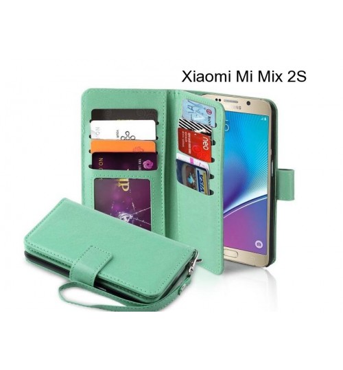 Xiaomi Mi Mix 2s Case Double Wallet Leather Case 9 Card Slots - Green