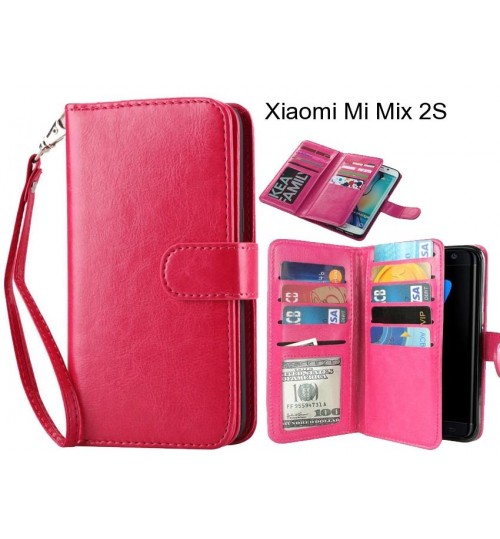 Xiaomi Mi Mix 2s Case Double Wallet Leather Case 9 Card Slots - Hot Pink