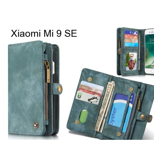 Xiaomi Mi 9 Se Case Retro Leather Case Multi Cards Cash Pocket & Zip - Green