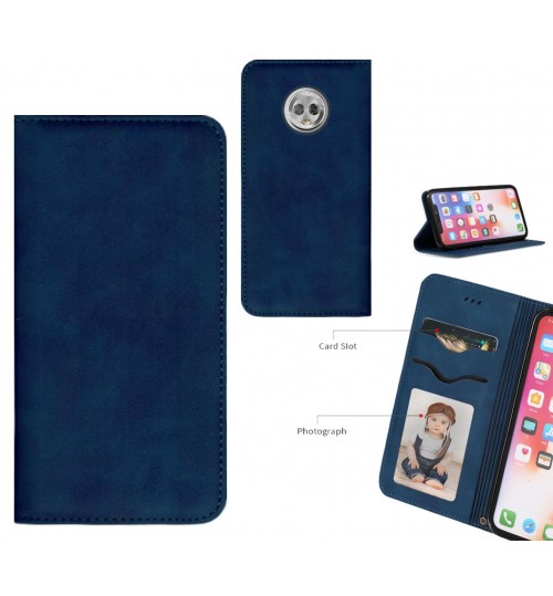 Moto G6 Case Premium Leather Magnetic Wallet Case - Blue