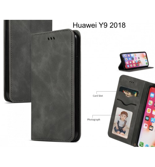 Huawei Y9 2018 Case Premium Leather Magnetic Wallet Case - Black