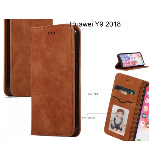 Huawei Y9 2018 Case Premium Leather Magnetic Wallet Case - Brown