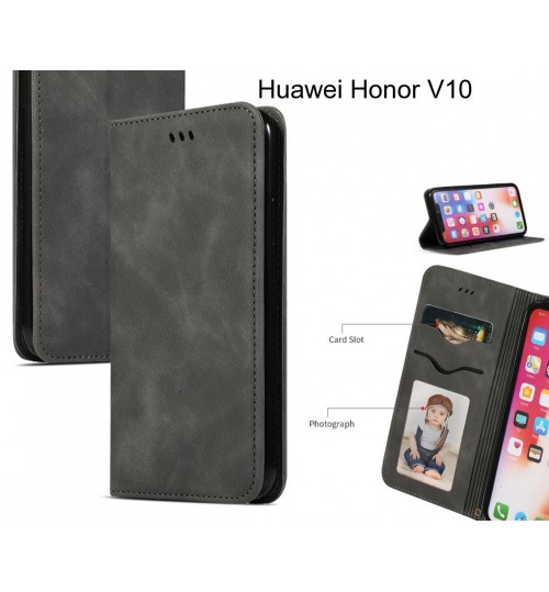 Huawei Honor V10 Case Premium Leather Magnetic Wallet Case - Black