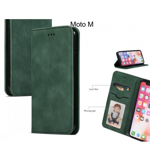 Moto M Case Premium Leather Magnetic Wallet Case - Green