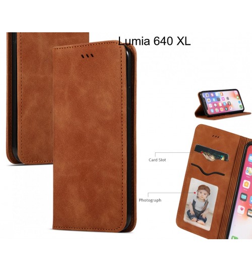 Lumia 640 Xl Case Premium Leather Magnetic Wallet Case - Brown