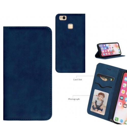 Huawei P9 Lite Case Premium Leather Magnetic Wallet Case - Blue