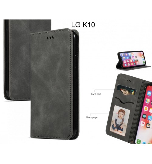 Lg K10 Case Premium Leather Magnetic Wallet Case - Black