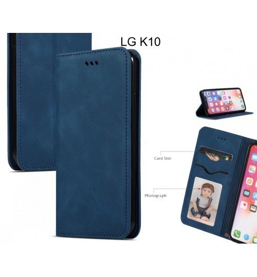 Lg K10 Case Premium Leather Magnetic Wallet Case - Blue
