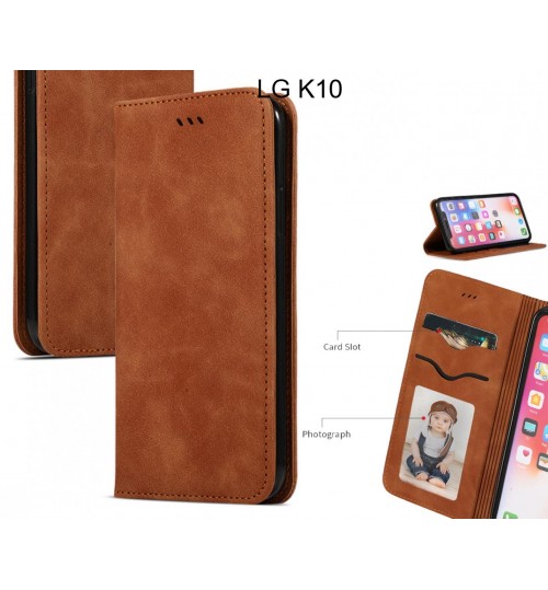 Lg K10 Case Premium Leather Magnetic Wallet Case - Brown