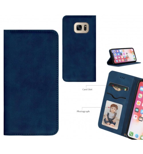 Galaxy S7 Case Premium Leather Magnetic Wallet Case - Blue