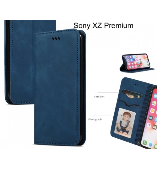 Sony Xz Premium Case Premium Leather Magnetic Wallet Case - Blue