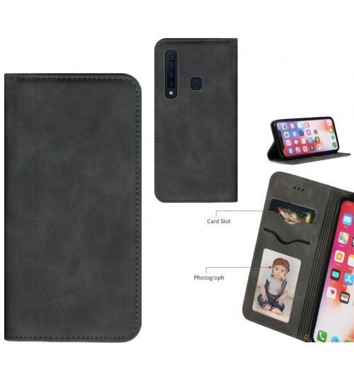 Galaxy A9 2018 Case Premium Leather Magnetic Wallet Case - Black