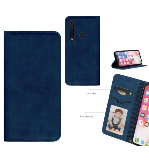 Galaxy A9 2018 Case Premium Leather Magnetic Wallet Case - Blue