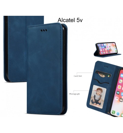 Alcatel 5v Case Premium Leather Magnetic Wallet Case - Blue