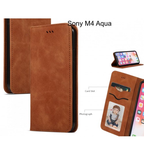 Sony M4 Aqua Case Premium Leather Magnetic Wallet Case