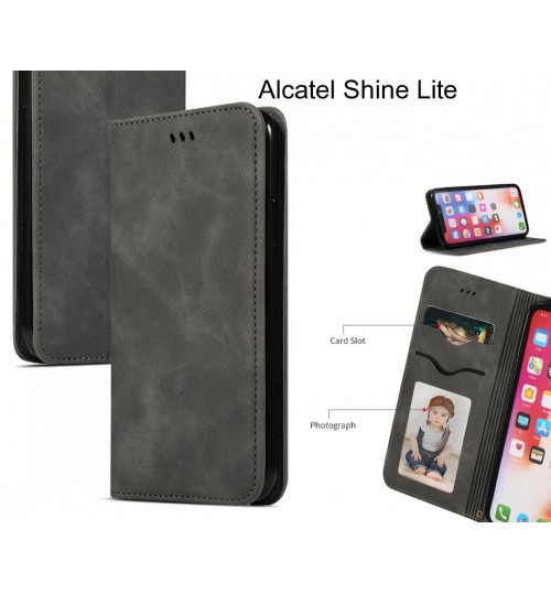 Alcatel Shine Lite Case Premium Leather Magnetic Wallet Case - Black