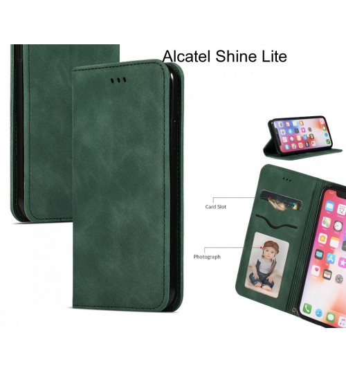 Alcatel Shine Lite Case Premium Leather Magnetic Wallet Case - Green