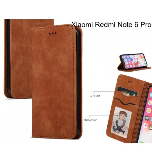 Xiaomi Redmi Note 6 Pro Case Premium Leather Magnetic Wallet Case - Brown