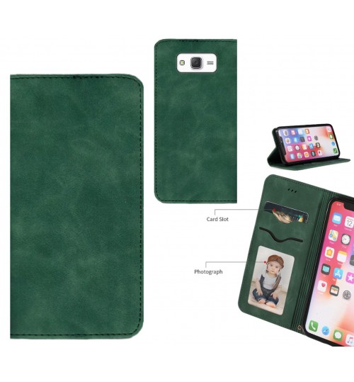 Galaxy J5 Case Premium Leather Magnetic Wallet Case - Green