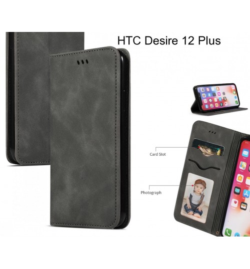 Htc Desire 12 Plus Case Premium Leather Magnetic Wallet Case - Black