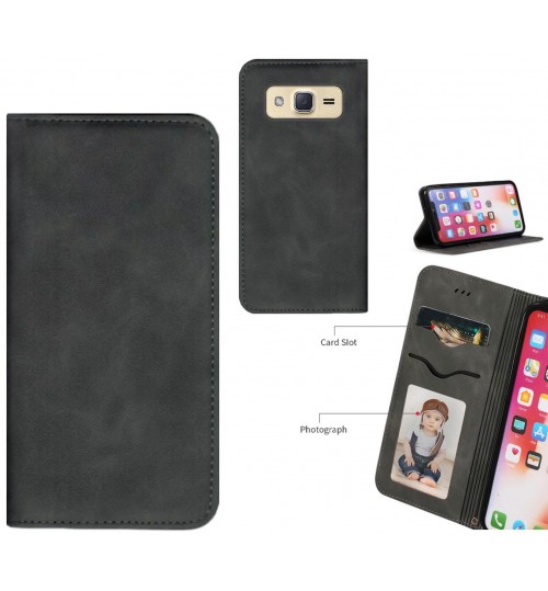 Galaxy J2 Case Premium Leather Magnetic Wallet Case - Black