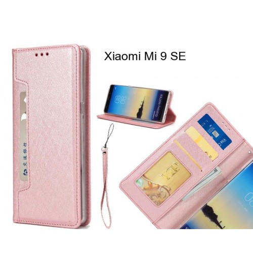 Xiaomi Mi 9 Se Case Silk Texture Leather Wallet Case 4 Cards 1 Id Magnet - Rose Gold