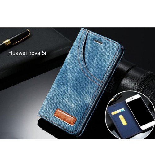 Huawei nova 5i case leather wallet case retro denim slim concealed magnet