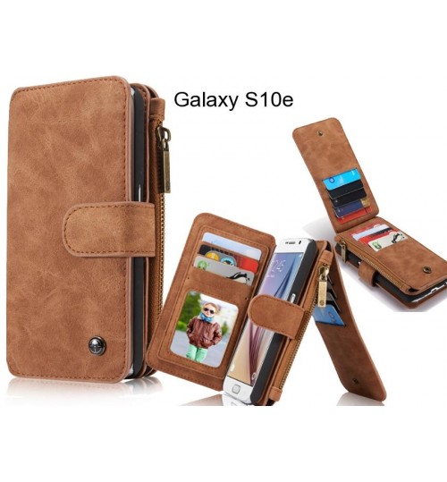 Galaxy S10e Case Retro Leather Case Multi Cards Cash Pocket & Zip - Brown