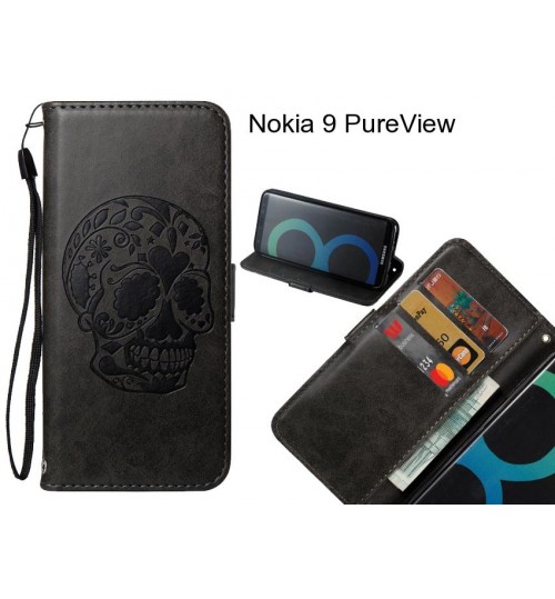 Nokia 9 PureView case skull vintage leather wallet case