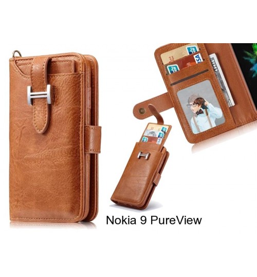 Nokia 9 Pureview Case Retro Leather Case Multi Cards Cash Pocket - Brown