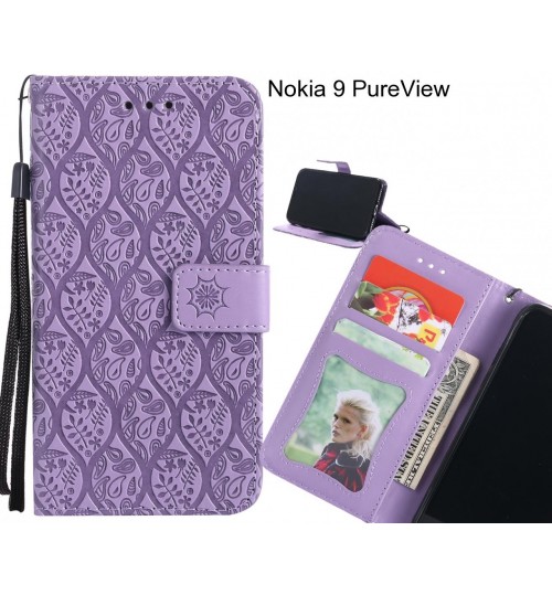 Nokia 9 PureView Case Leather Wallet Case embossed sunflower pattern