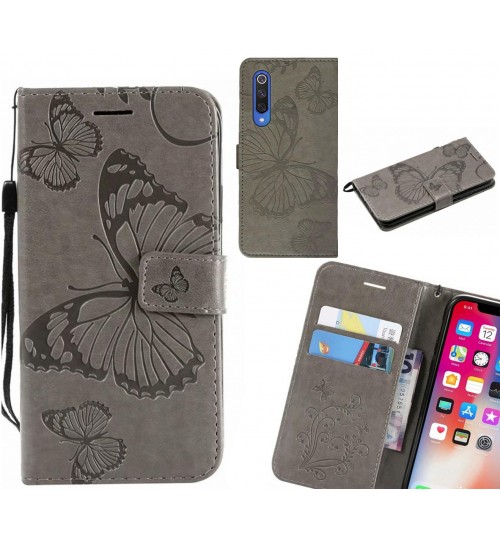 Xiaomi Mi 9 Se Case Embossed Butterfly Wallet Leather Case - Grey