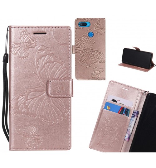 Xiaomi Mi 8 Lite Case Embossed Butterfly Wallet Leather Case - Rose Gold