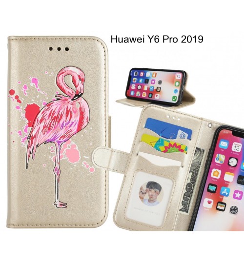 Huawei Y6 Pro 2019 case Embossed Flamingo Wallet Leather Case