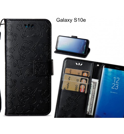 Galaxy S10e  Case Leather Wallet Case Embossed Unicon Pattern - Black