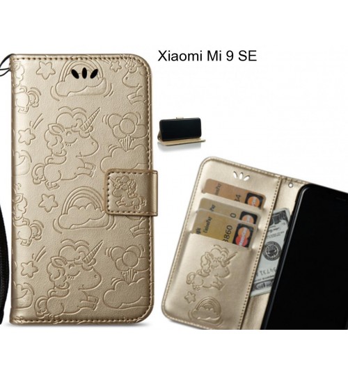 Xiaomi Mi 9 Se  Case Leather Wallet Case Embossed Unicon Pattern - Gold