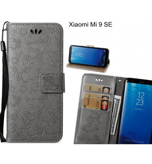 Xiaomi Mi 9 Se  Case Leather Wallet Case Embossed Unicon Pattern - Grey