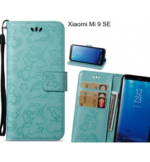 Xiaomi Mi 9 Se  Case Leather Wallet Case Embossed Unicon Pattern - Green